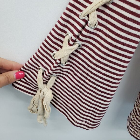 POL Womens Embroidered Lace Up Sleeve Scoop Neck Sweater Size M Burgundy & Cream - Picture 7 of 16